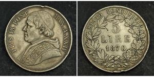 5 Lira Estados Pontificios (752-1870) Plata Pío IX (1792- 1878)