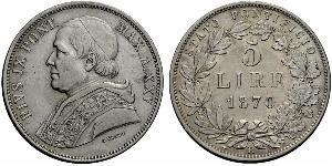 5 Lira Estados Pontificios (752-1870) Plata Pío IX (1792- 1878)