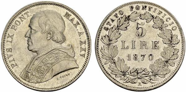 5 Lira Estados Pontificios (752-1870) Plata Pío IX (1792- 1878)