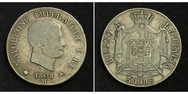 5 Lira Italia Plata Napoleón Bonaparte(1769 - 1821)