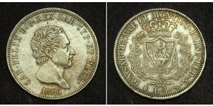 5 Lira Italian city-states Plata Carlos Félix de Cerdeña