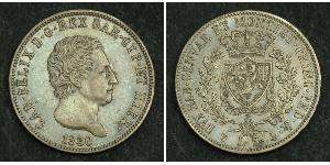 5 Lira Italian city-states Plata Carlos Félix de Cerdeña