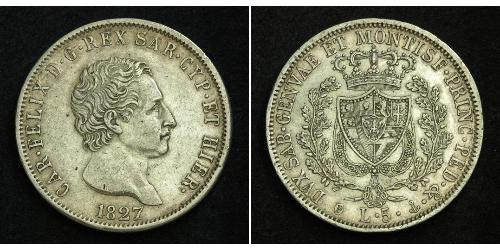 5 Lira Italian city-states Plata Carlos Félix de Cerdeña