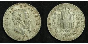 5 Lira Kingdom of Italy (1861-1946) Plata Victor Emmanuel II of Italy (1820 - 1878)