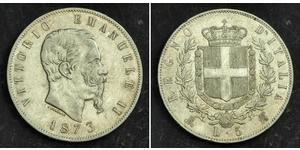 5 Lira Kingdom of Italy (1861-1946) Plata Victor Emmanuel II of Italy (1820 - 1878)