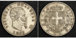 5 Lira Kingdom of Italy (1861-1946) Plata Victor Emmanuel II of Italy (1820 - 1878)