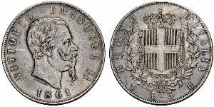 5 Lira Kingdom of Italy (1861-1946) Plata Victor Emmanuel II of Italy (1820 - 1878)