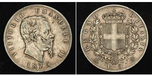 5 Lira Kingdom of Italy (1861-1946) Plata Victor Emmanuel II of Italy (1820 - 1878)