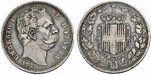 5 Lira Kingdom of Italy (1861-1946) Plata Umberto I (1844-1900)