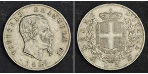 5 Lira Kingdom of Italy (1861-1946) Plata Victor Emmanuel II of Italy (1820 - 1878)