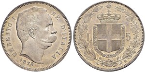 5 Lira Kingdom of Italy (1861-1946) Plata Umberto I (1844-1900)