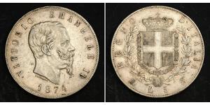 5 Lira Kingdom of Italy (1861-1946) Plata Victor Emmanuel II of Italy (1820 - 1878)