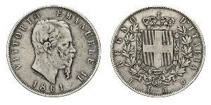 5 Lira Kingdom of Italy (1861-1946) Plata Victor Emmanuel II of Italy (1820 - 1878)