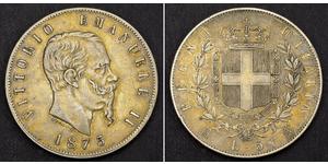 5 Lira Kingdom of Italy (1861-1946) Plata Victor Emmanuel II of Italy (1820 - 1878)