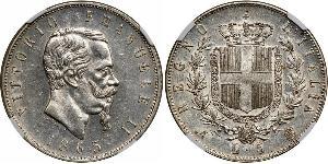 5 Lira Kingdom of Italy (1861-1946) Plata Victor Emmanuel II of Italy (1820 - 1878)