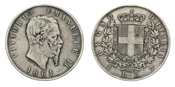 5 Lira Kingdom of Italy (1861-1946) Plata Victor Emmanuel II of Italy (1820 - 1878)