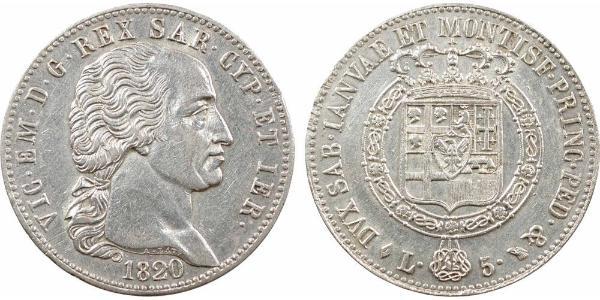 5 Lira Reino de Cerdeña (1324 - 1861) Plata Víctor Manuel I de Cerdeña