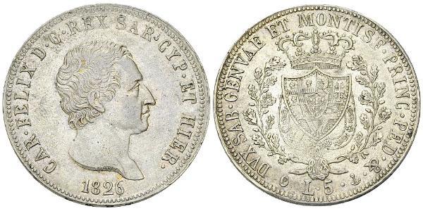 5 Lira Italian city-states Silber Karl Felix (Sardinien-Piemont)