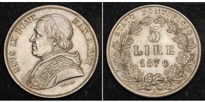 5 Lira Kirchenstaat (752-1870) Silber Pius IX (1792- 1878)