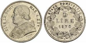 5 Lira Kirchenstaat (752-1870) Silber Pius IX (1792- 1878)