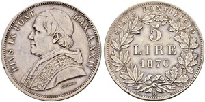 5 Lira Kirchenstaat (752-1870) Silber Pius IX (1792- 1878)