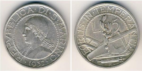 5 Lira San Marino Silber 