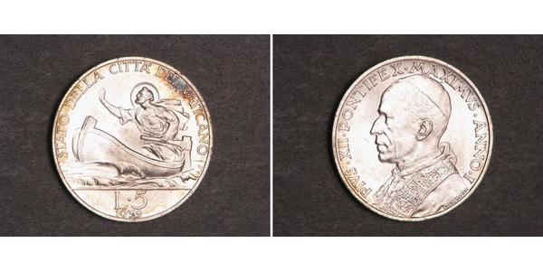 5 Lira Vatikan (1926-) Silber Pius XII  (1876 - 1958)