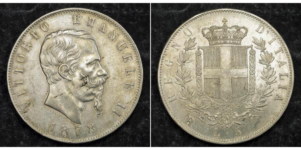 5 Lira Kingdom of Italy (1861-1946) Silver Victor Emmanuel II of Italy (1820 - 1878)