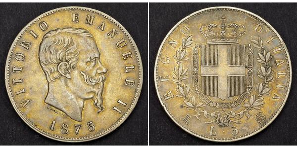 5 Lira Kingdom of Italy (1861-1946) Silver Victor Emmanuel II of Italy (1820 - 1878)