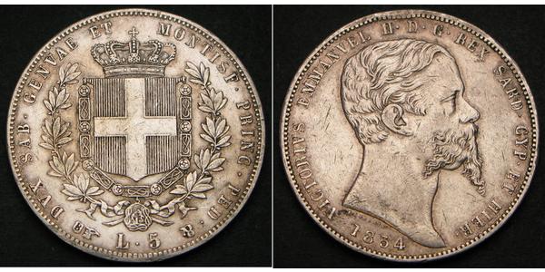 5 Lira Kingdom of Italy (1861-1946) Silver Victor Emmanuel II of Italy (1820 - 1878)