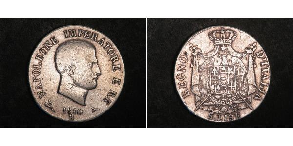 5 Lira Kingdom of Italy (Napoleonic) (1805–1814) Silver Napoleon (1769 - 1821)