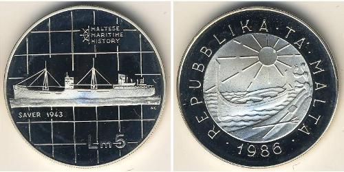 5 Lira Malta Silver 