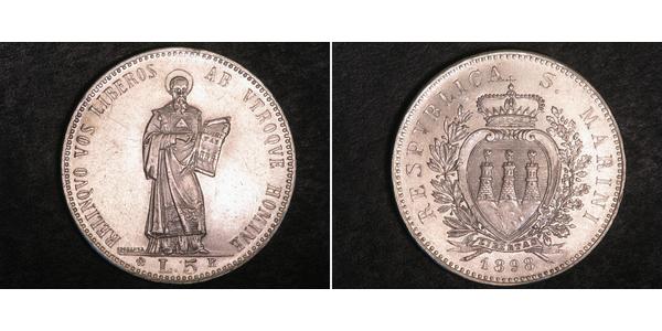 5 Lira San Marino Silver 