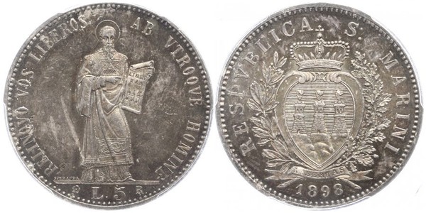 5 Lira San Marino Silver 