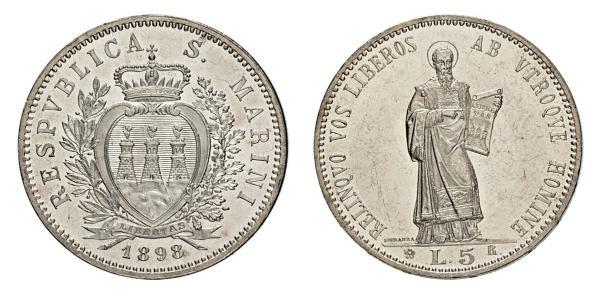5 Lira San Marino Silver 