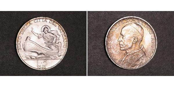 5 Lira Vatican (1926-) Silver Pope Pius XII  (1876 - 1958)