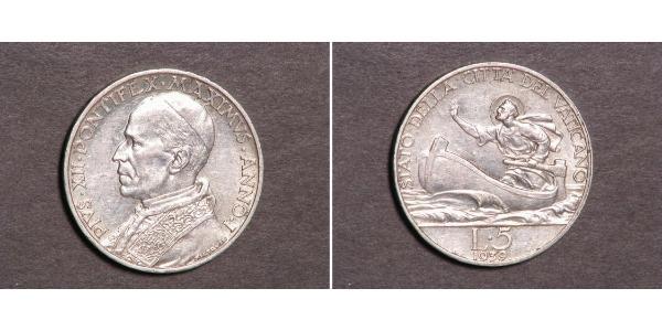 5 Lira Vatican (1926-) Silver Pope Pius XII  (1876 - 1958)