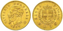 5 Ліра Kingdom of Italy (1861-1946) Золото Victor Emmanuel II of Italy (1820 - 1878)