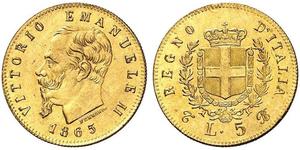 5 Lira 意大利王國 (1861-1946) 金 维托里奥·埃马努埃莱二世