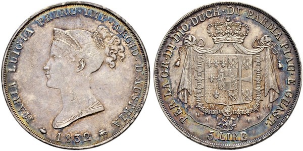 5 Lira 帕爾馬公國 (1545 - 1859) / 意大利 銀 瑪麗·路易莎