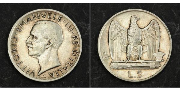 5 Lira 意大利王國 (1861-1946) 銀 维托里奥·埃马努埃莱三世 (1869 - 1947)
