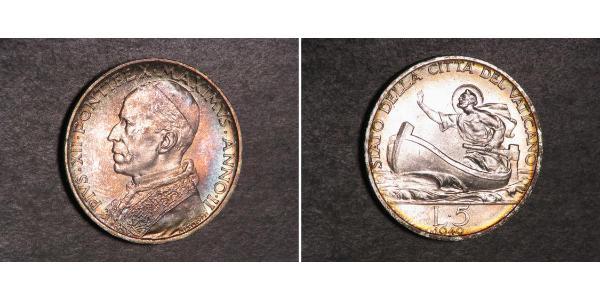 5 Lira 梵蒂冈 銀 Pope Pius XII  (1876 - 1958)