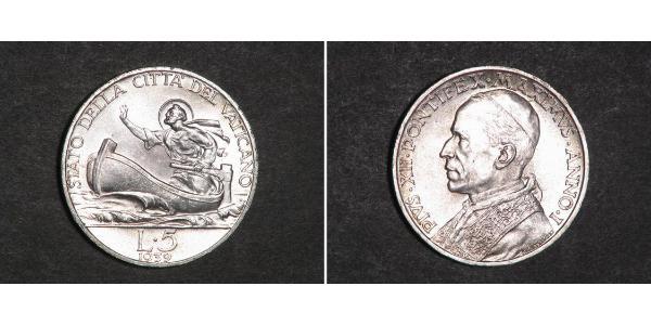 5 Lira 梵蒂冈 銀 Pope Pius XII  (1876 - 1958)