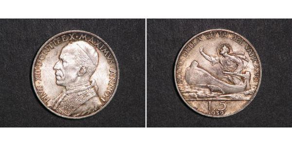 5 Lira 梵蒂冈 銀 Pope Pius XII  (1876 - 1958)