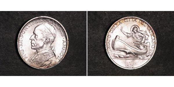 5 Lira 梵蒂冈 銀 Pope Pius XII  (1876 - 1958)