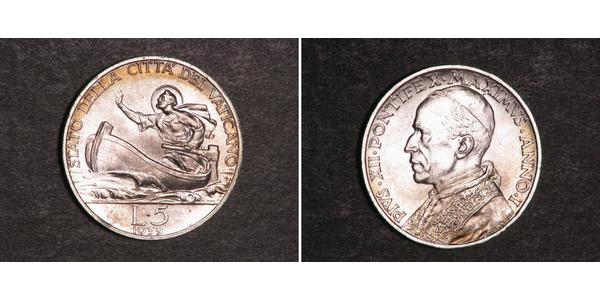 5 Lira 梵蒂冈 銀 Pope Pius XII  (1876 - 1958)