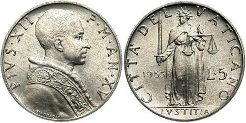 5 Lira 梵蒂冈 铝 Pope Pius XII  (1876 - 1958)