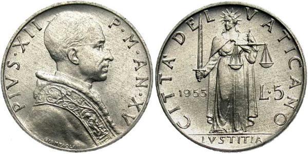 5 Lira 梵蒂冈 铝 Pope Pius XII  (1876 - 1958)
