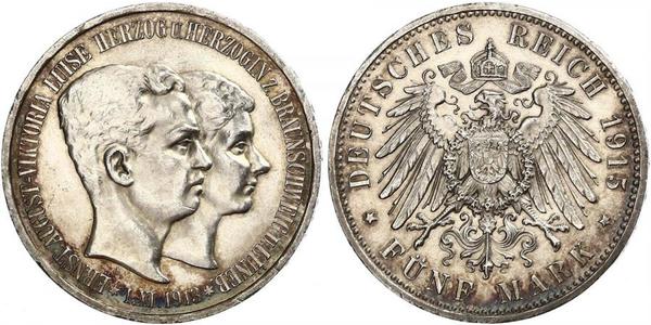 5 Mark Duché de Brunswick (1815 - 1918) Argent Ernest-Auguste III de Hanovre (1887 - 1953)