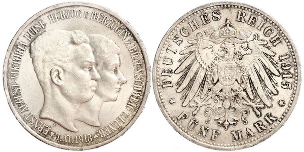 5 Mark Duché de Brunswick (1815 - 1918) Argent Ernest-Auguste III de Hanovre (1887 - 1953)